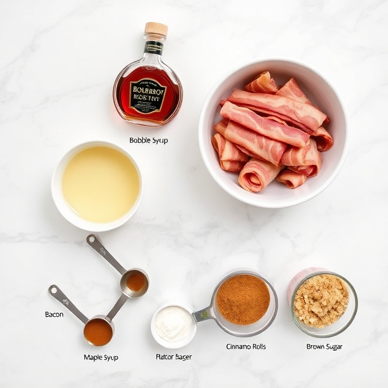 Raw ingredients for bourbon maple bacon cinnamon rolls