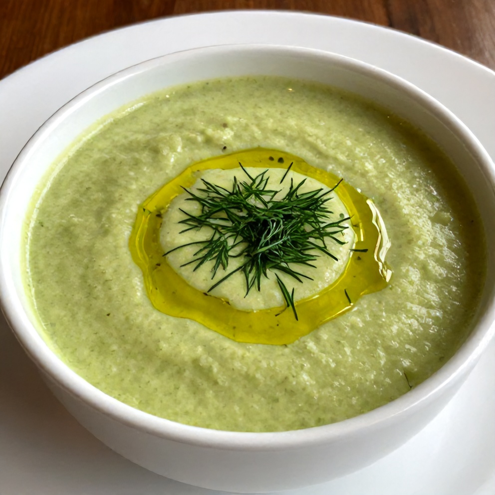 Plated Chilled Cucumber Avocado Soup