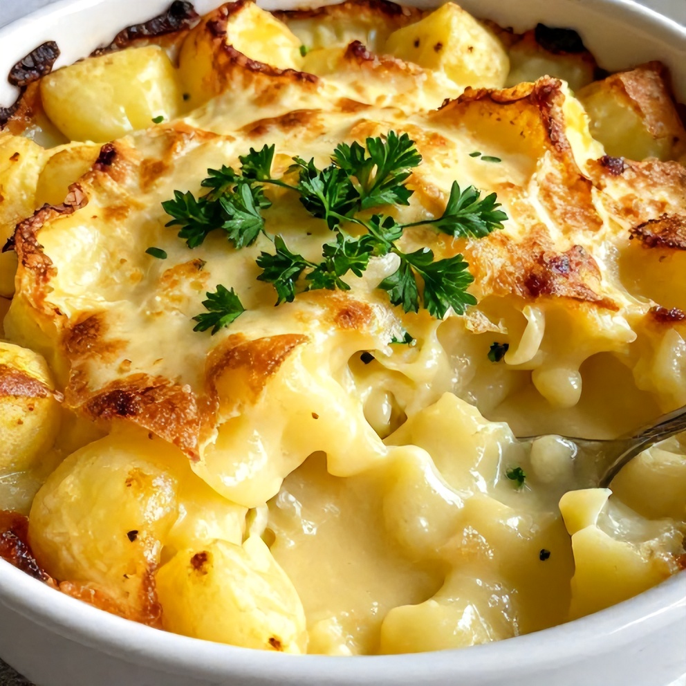 Perfectly plated serving of Classic Potato Gratin with fresh parsley