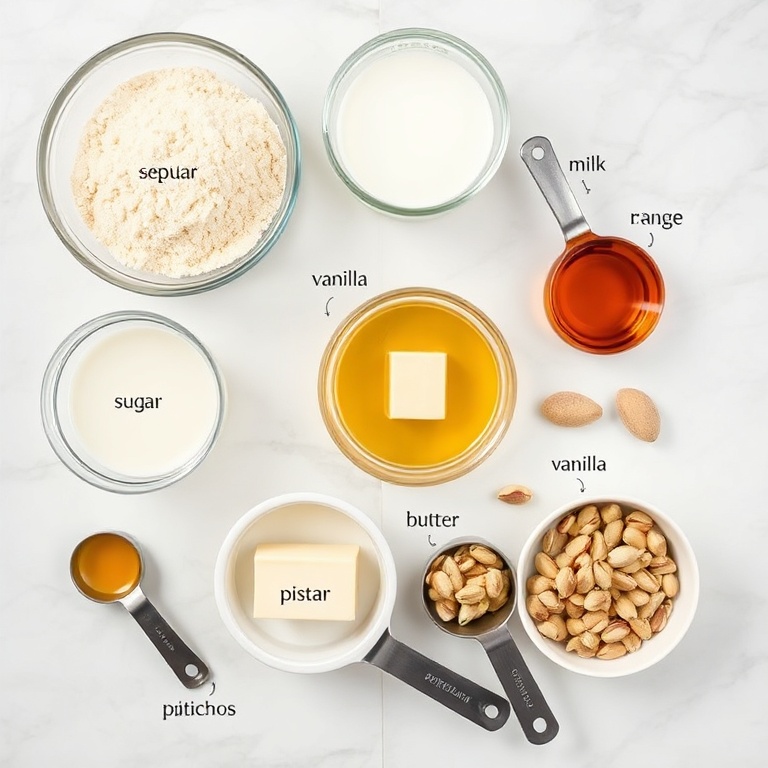 Raw ingredients for orange blossom semolina pudding