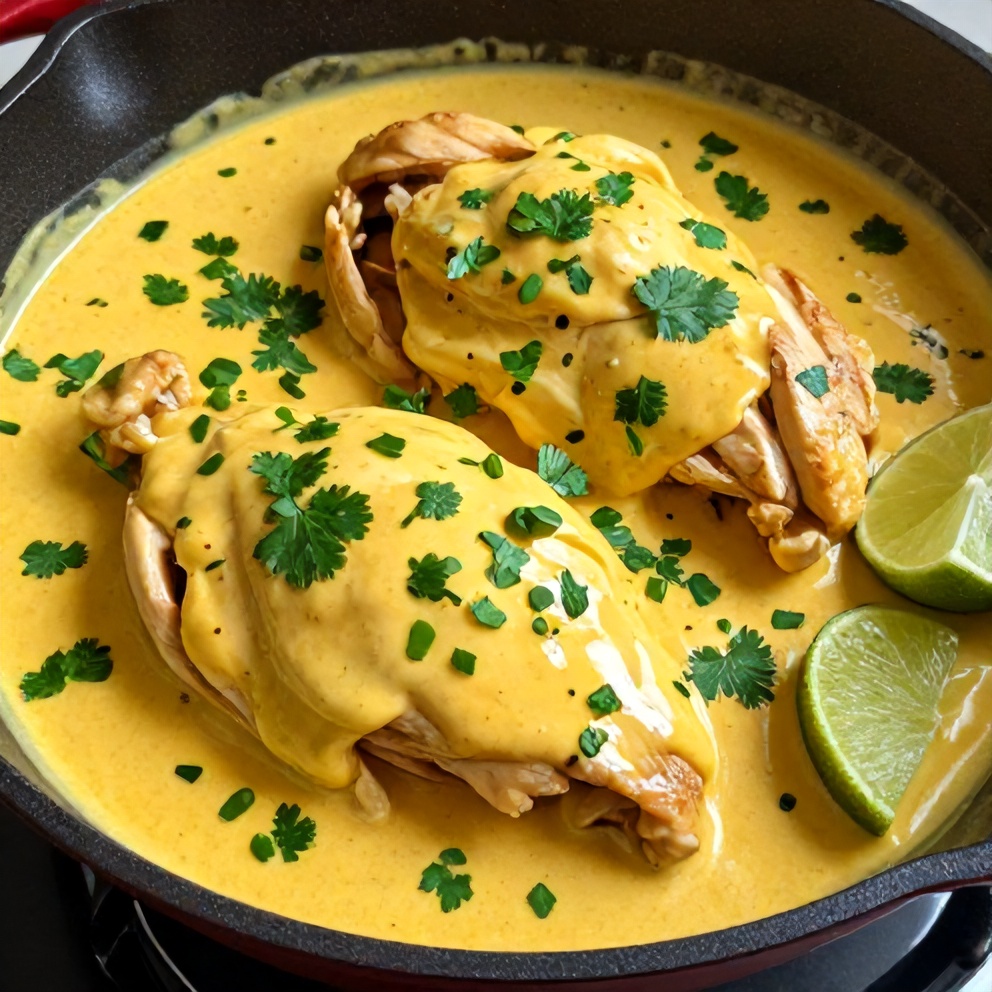 Plated Creamy Ají Amarillo Chicken with Easy Pan Sauce