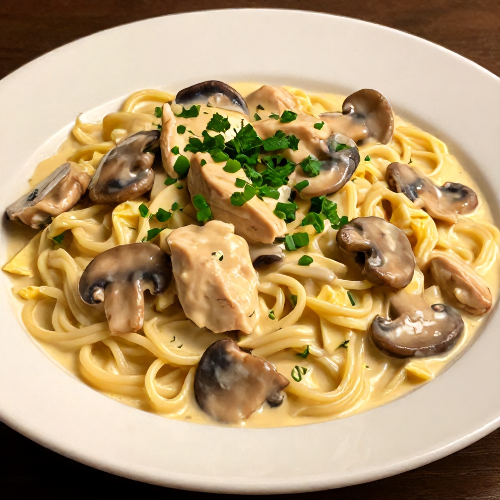 Plated Creamy Chicken Stroganoff