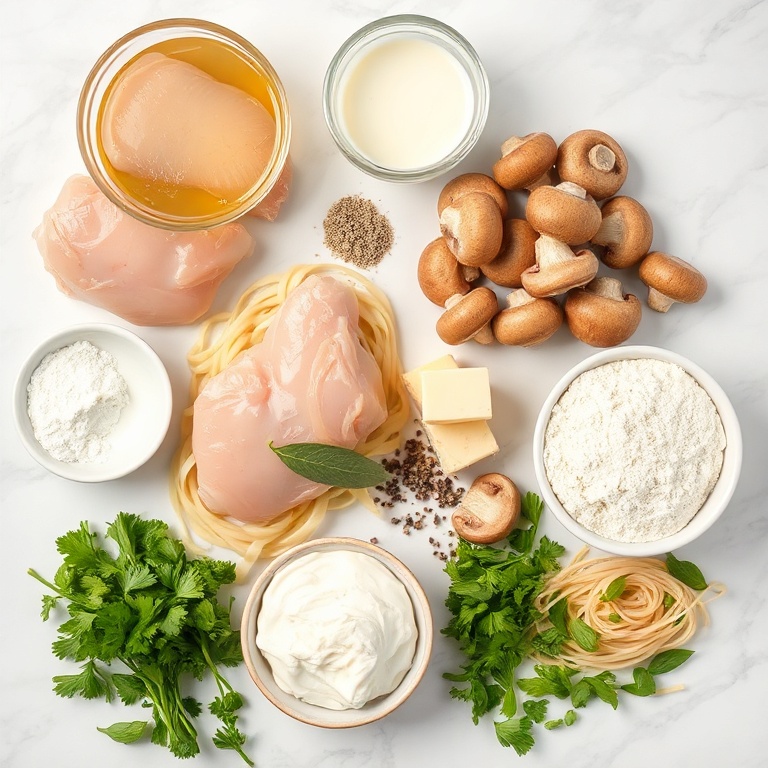 Raw ingredients for Creamy Chicken Stroganoff