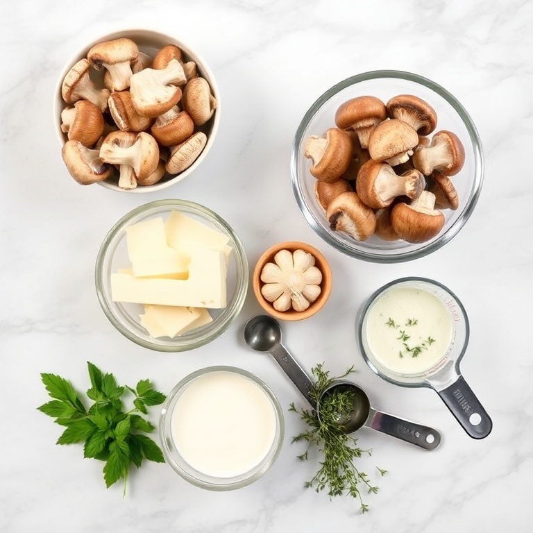 Raw ingredients for Creamy Gorgonzola Truffle Mushroom Sauce for Pasta