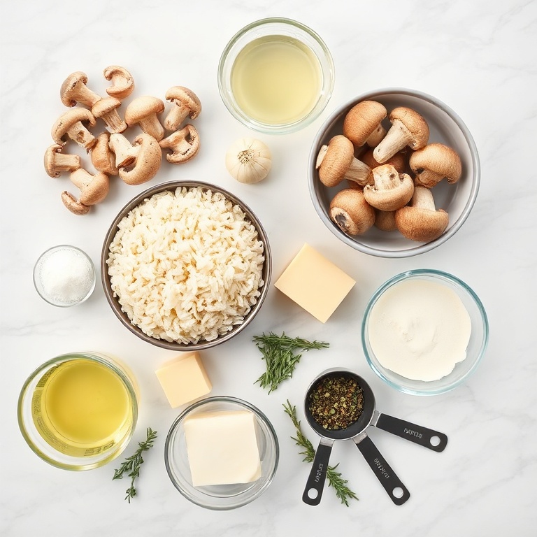 Raw Ingredients for Creamy Mushroom Risotto