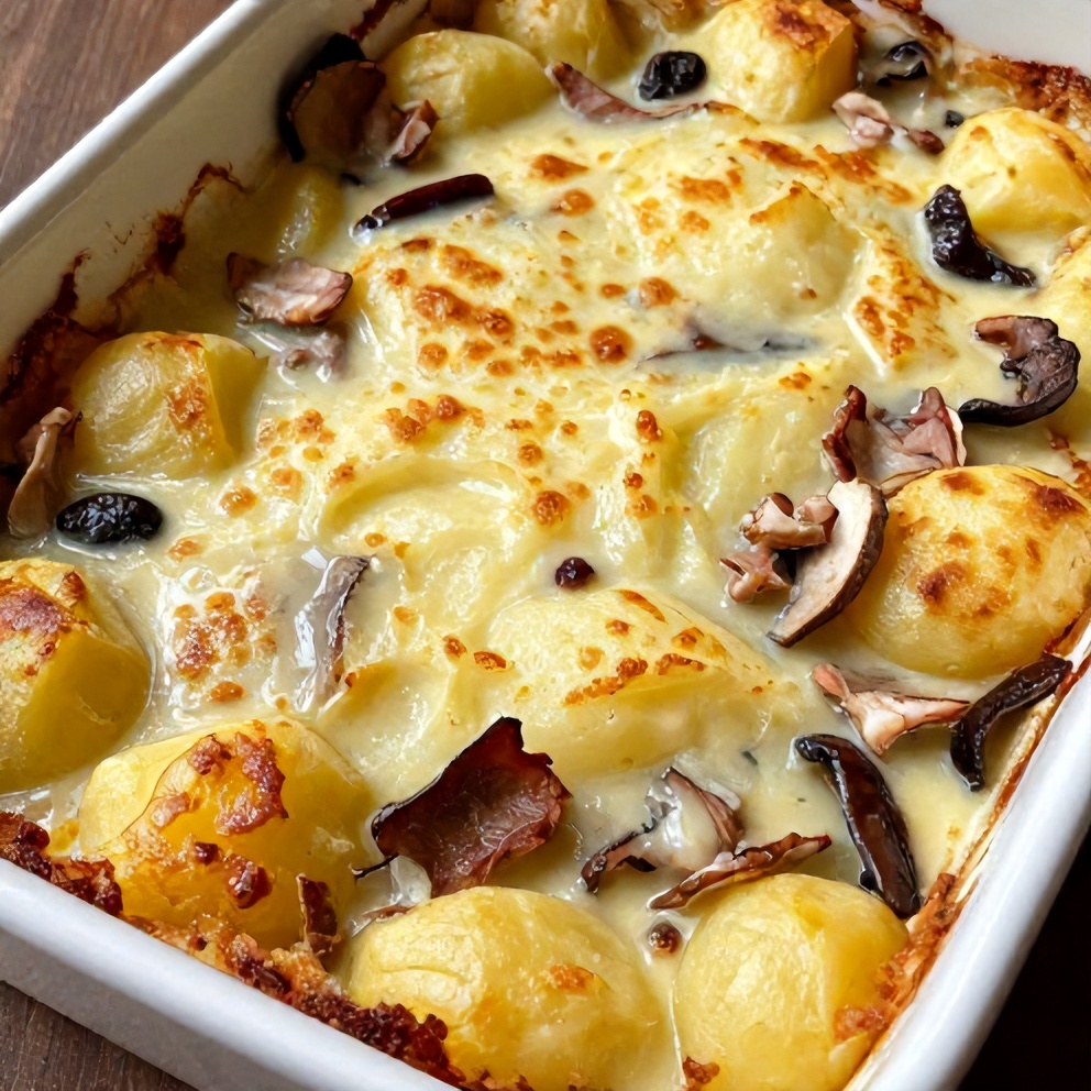Creamy Pancetta and Porcini Potato Gratin