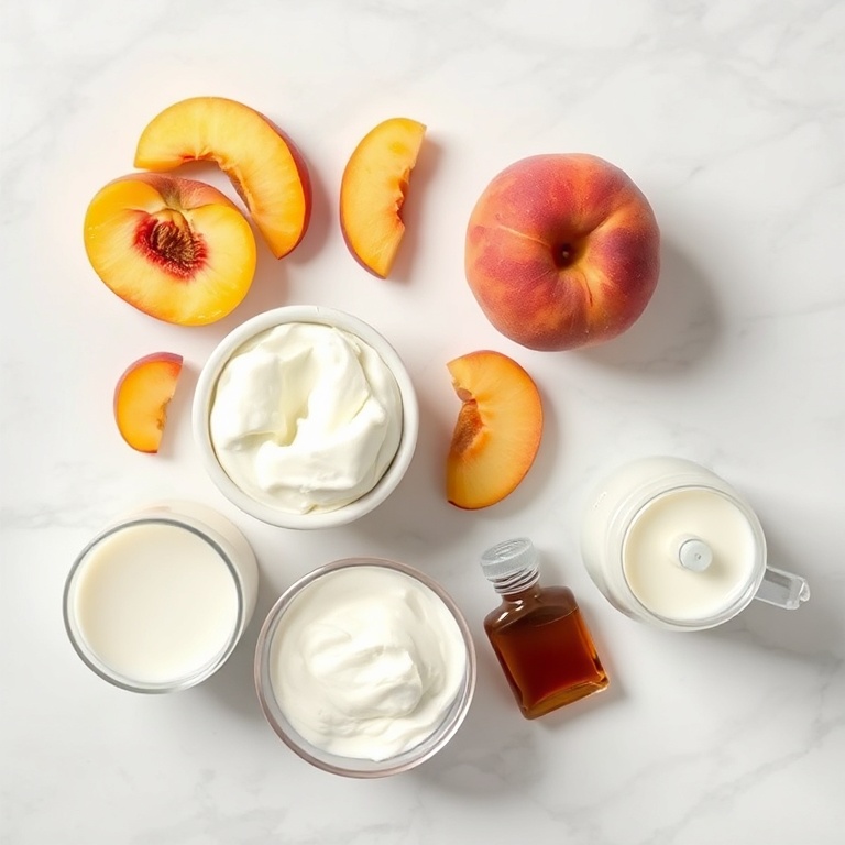 Raw ingredients for creamy peach protein shake