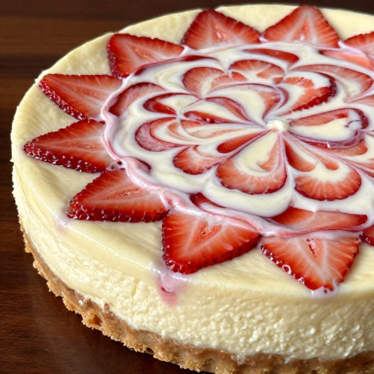 creamy strawberry swirl cheesecake