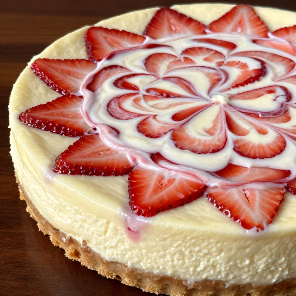 creamy strawberry swirl cheesecake