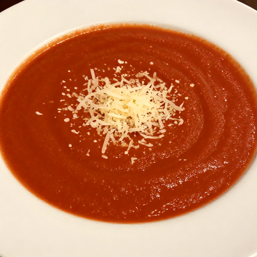 Bowl of Creamy Tomato Soup with Grated Parmesan