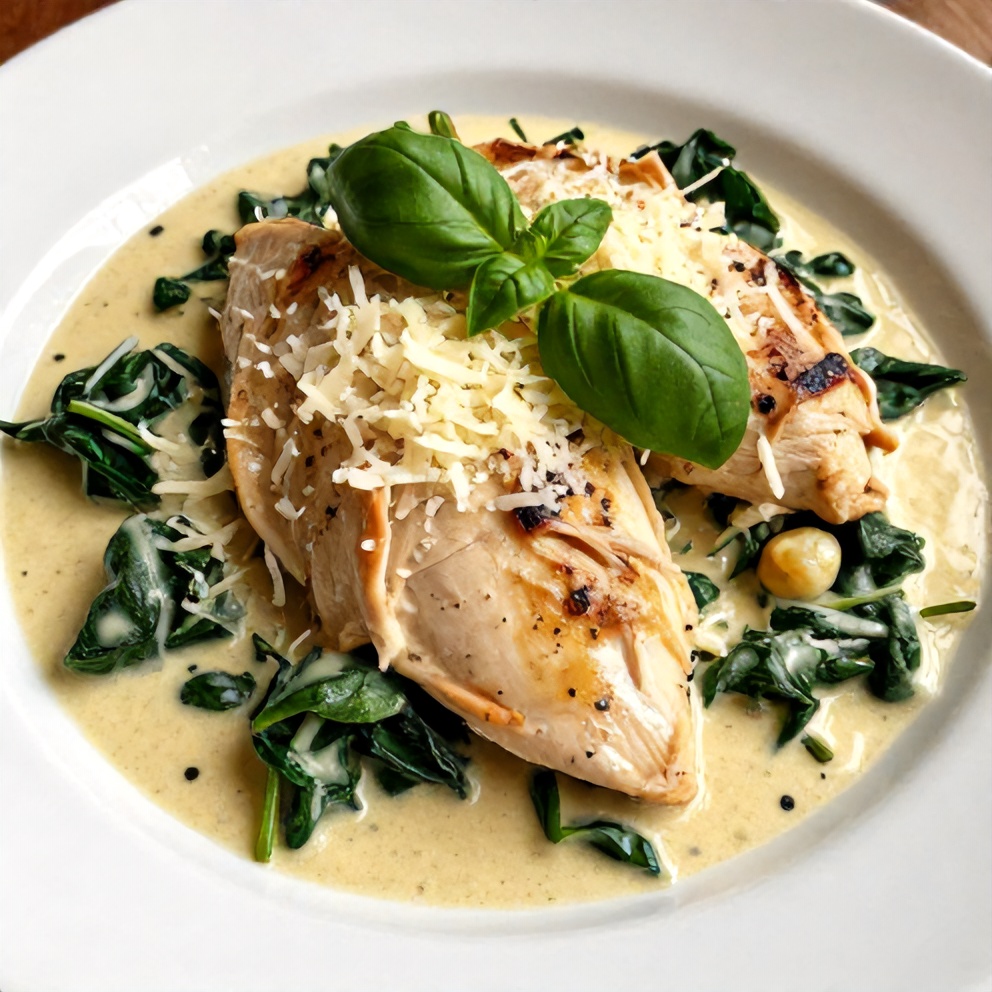 Plated Creamy Tuscan Chicken with Spinach