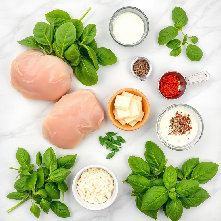 Raw ingredients for Creamy Tuscan Chicken with Spinach