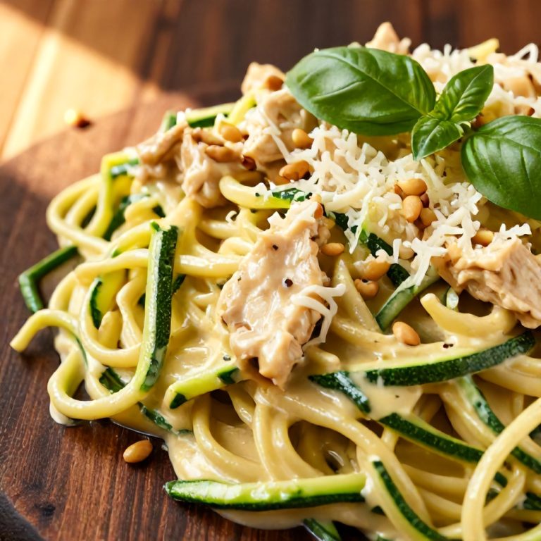 creamy zucchini noodle chicken alfredo