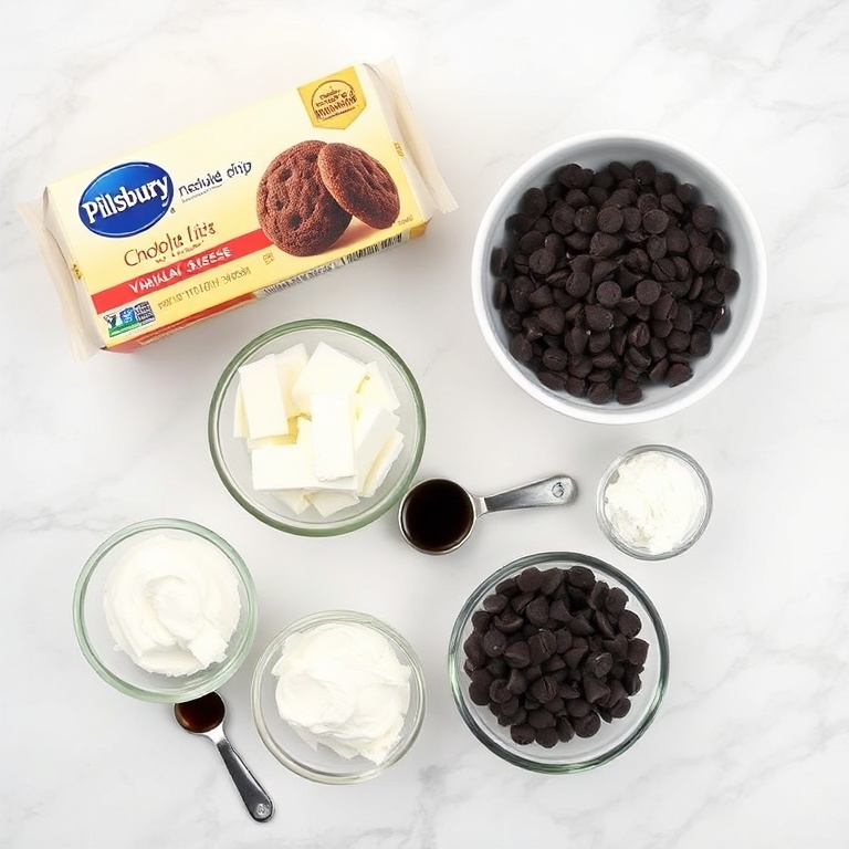 Ingredients for chocolate rolls with vanilla cream cheese filling