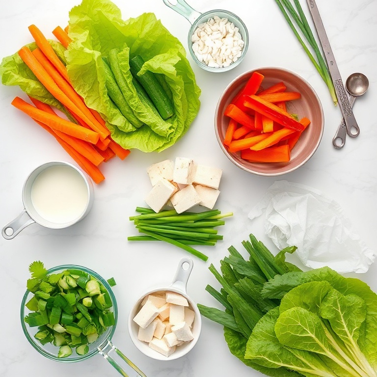 Raw ingredients for fresh lettuce wrapped veggie spring rolls
