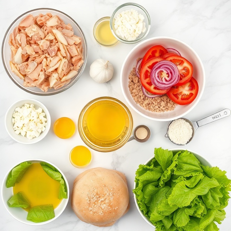 Raw ingredients for Greek chicken burgers