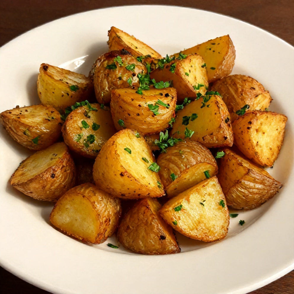 Plated Crispy Ranch Potatoes with fresh parsley garnish