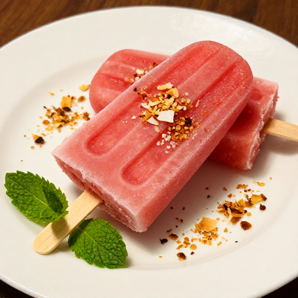 Watermelon Coconut Popsicles on a white plate