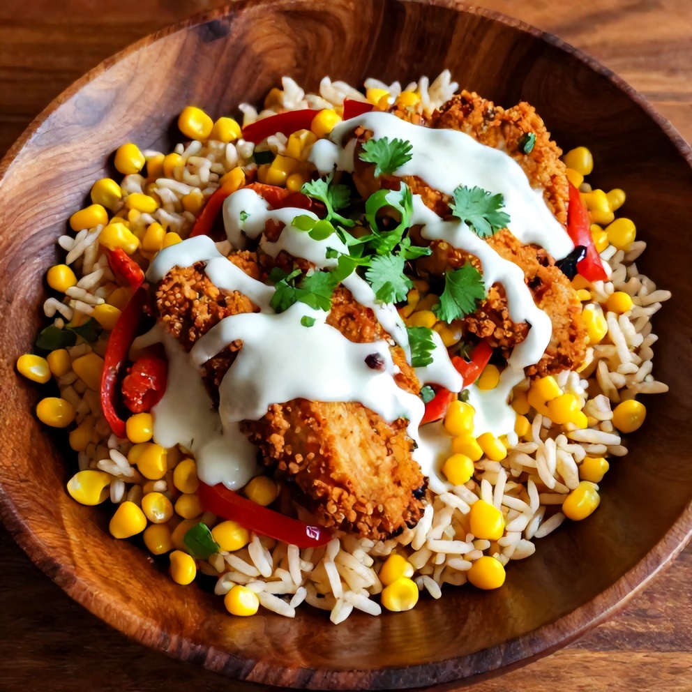 Plated Street Corn Chicken Rice Bowl