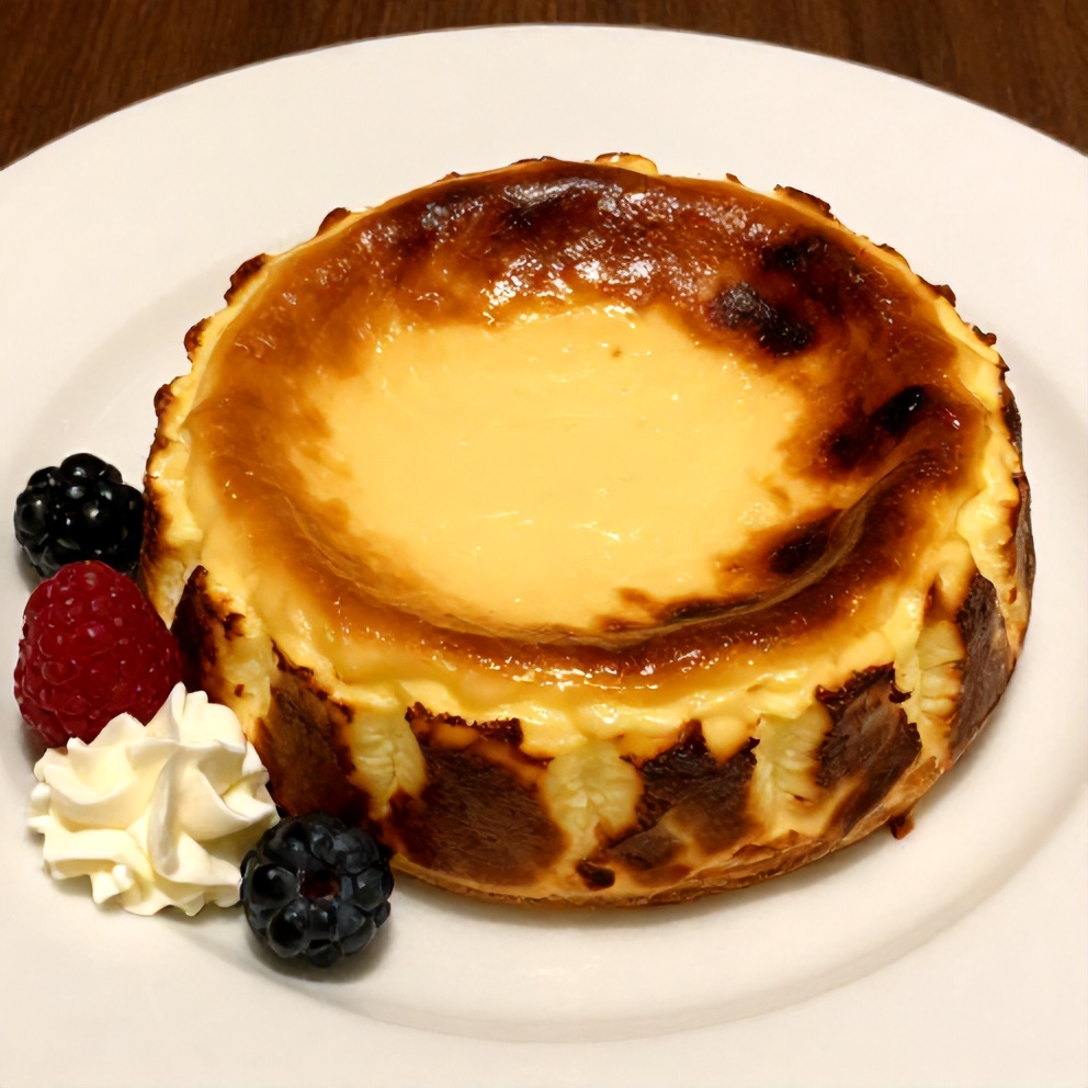 Sliced Burnt Basque Cheesecake on a plate