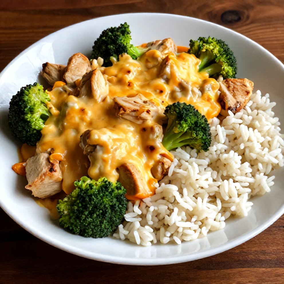 Cheesy broccoli chicken and rice crockpot dinner plated