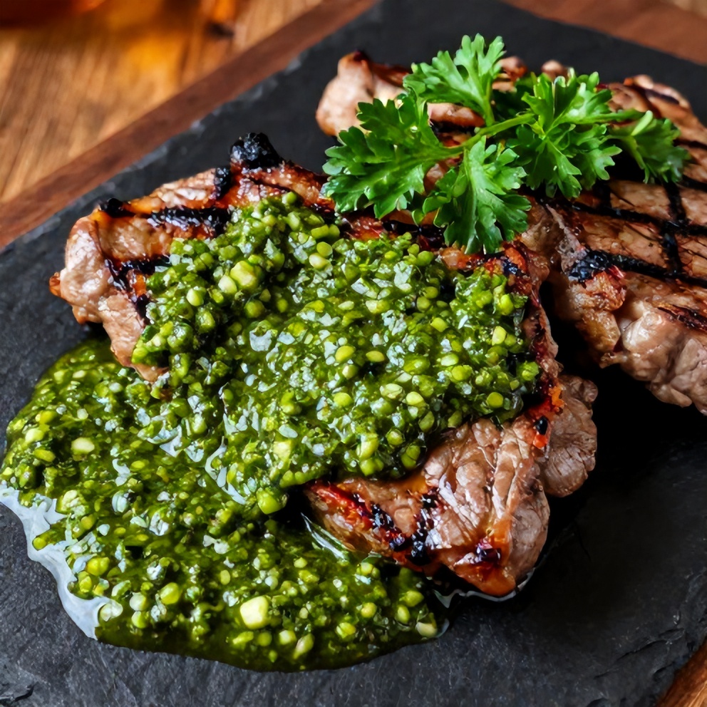 Chimichurri Sauce on Grilled Meat