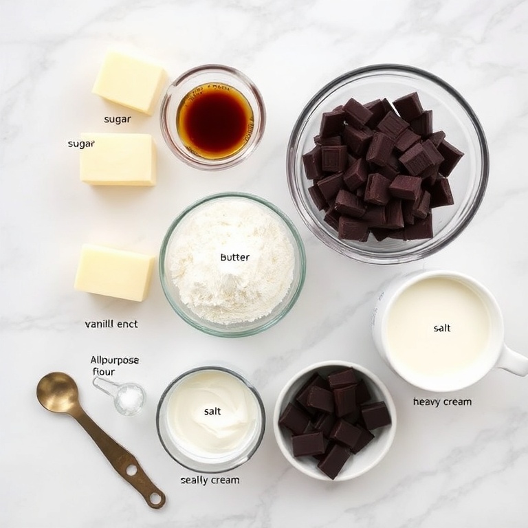Raw ingredients for Easy Chocolate Mousse Brownies laid out on a wooden surface