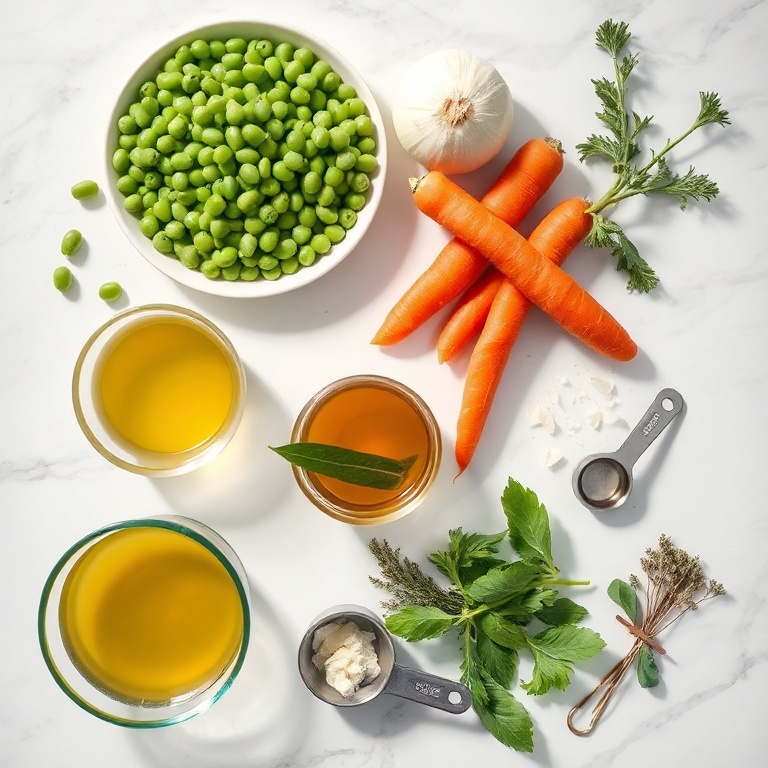 Split Pea Soup Ingredients on Marble Counter