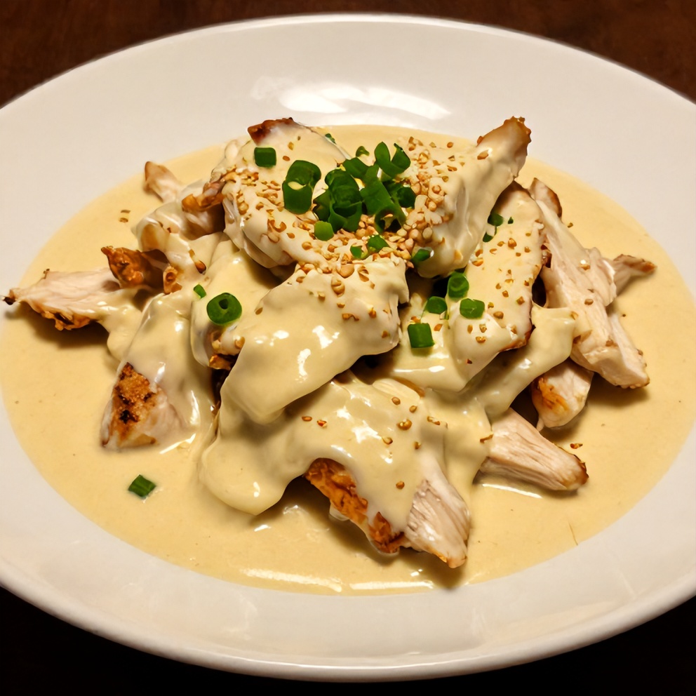 Plated Coconut Chicken with Creamy Tangy Sauce