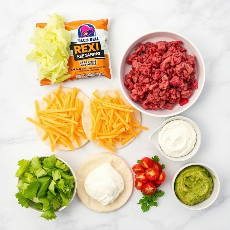 Raw ingredients for Copycat Taco Bell Meximelt arranged on a marble surface