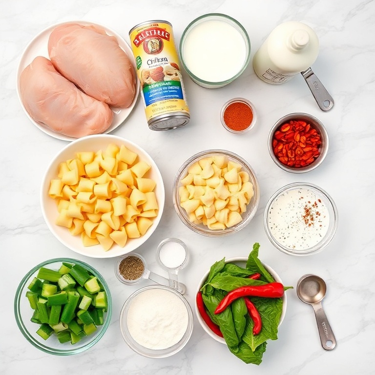 Raw ingredients for creamy crockpot chicken tortellini