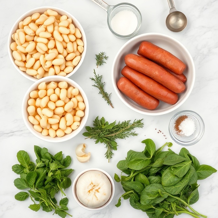 Raw ingredients for Tuscan white bean soup