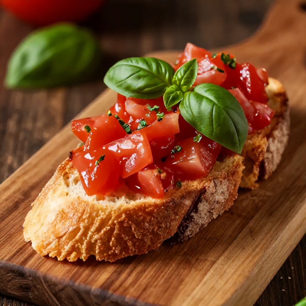 Plated serving of crispy bruschetta