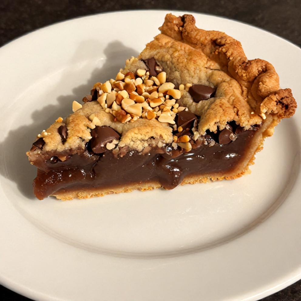 Sliced chocolate chip cookie pie on plate