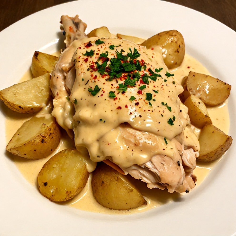Crockpot Garlic Parmesan Chicken and Potatoes Final Dish