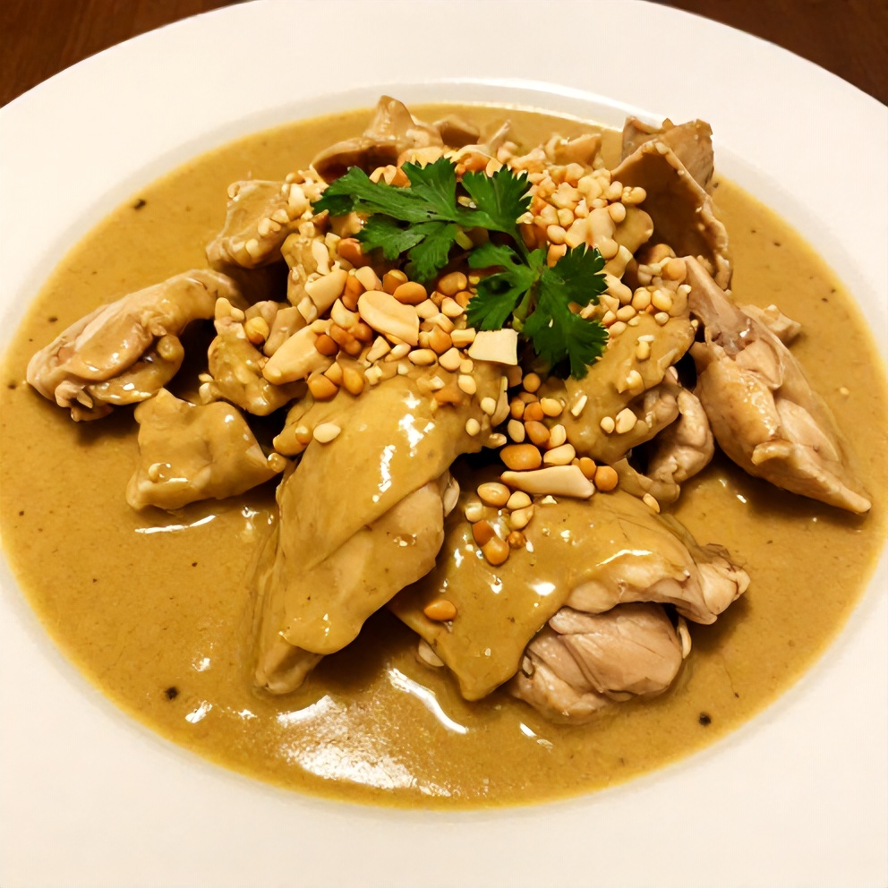 Thai Peanut Chicken plated with garnish