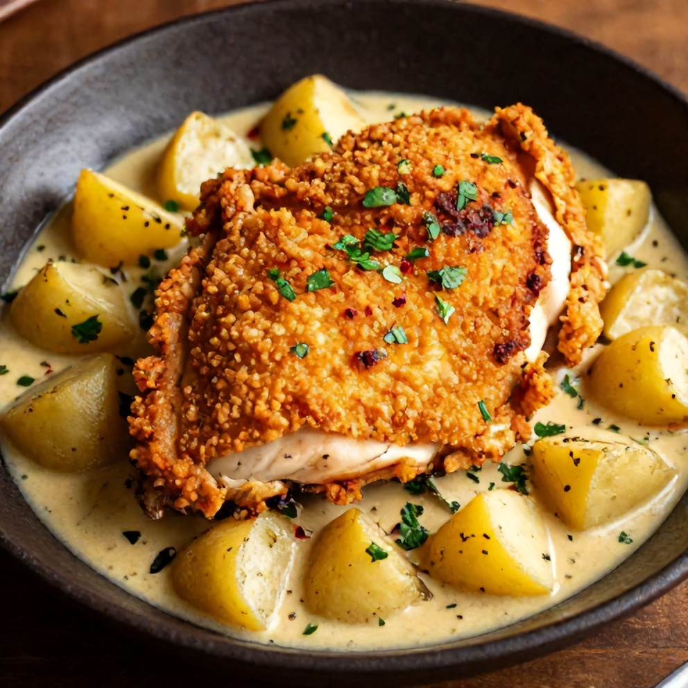 Plated Garlic Parmesan Chicken and Potatoes