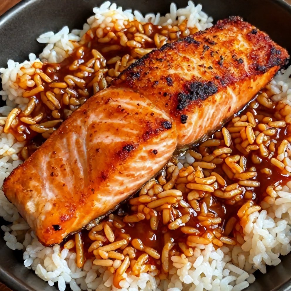 easy gochujang butter salmon rice bowl