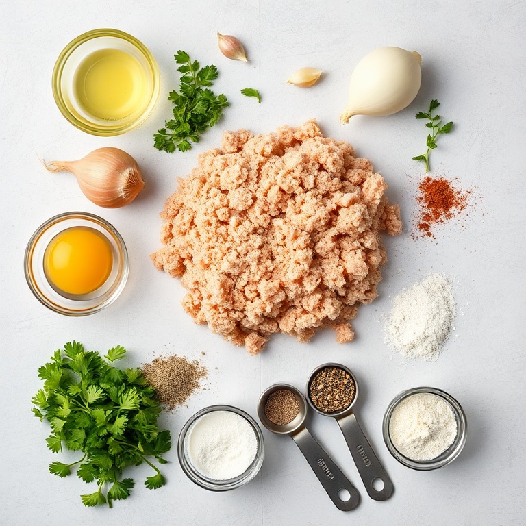 Raw ingredients for turkey meatballs