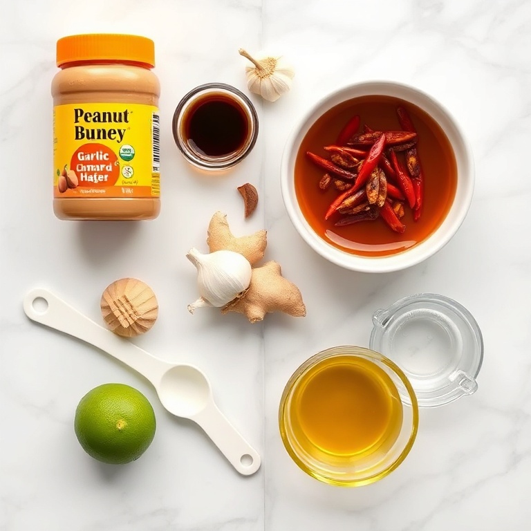 Peanut sauce ingredients flat lay
