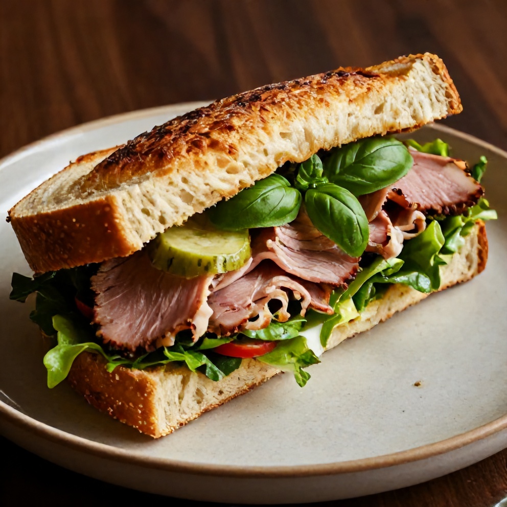 Plated Italian grinder salad sandwich on a rustic plate