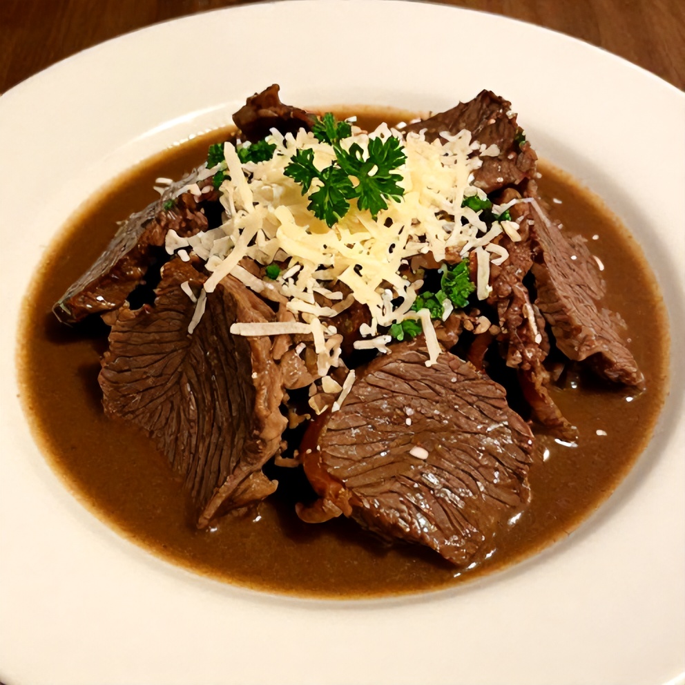 Plated Italian Pot Roast with mashed potatoes