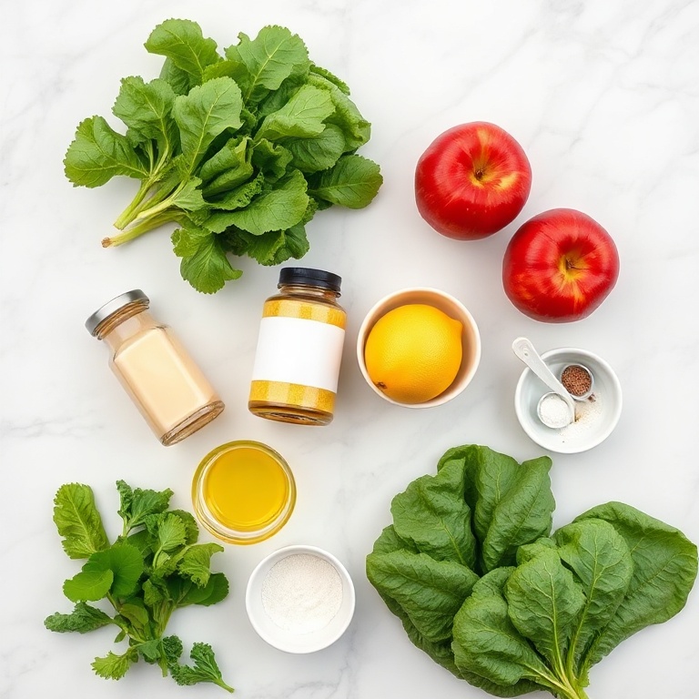 Kale, apple, tahini, lemon, olive oil, salt, pepper, ingredients for Easy Kale and Apple Salad