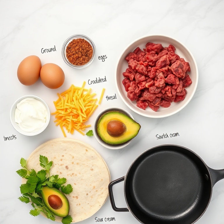 Raw ingredients for keto beef crunchwraps