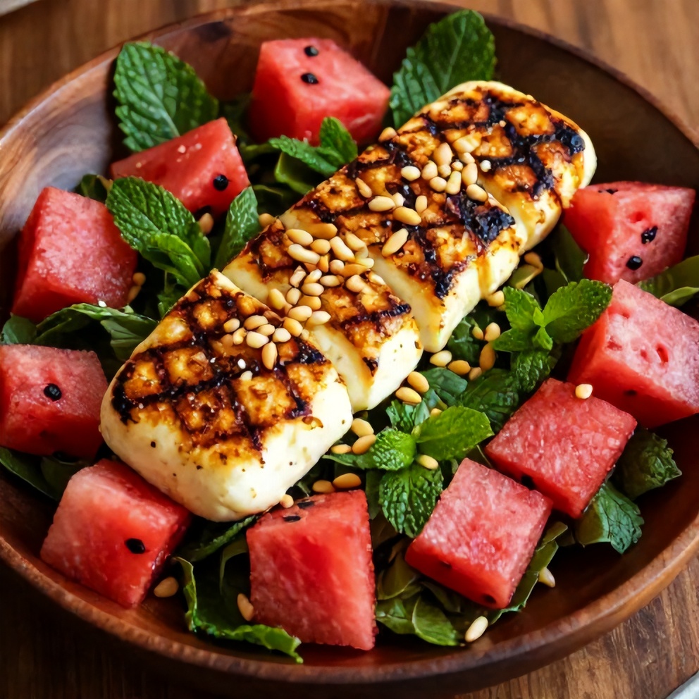 Plated Keto Grilled Halloumi and Watermelon Salad