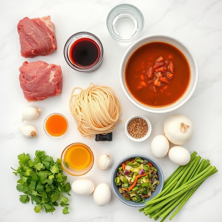 Raw ingredients for Korean Beef Ramen