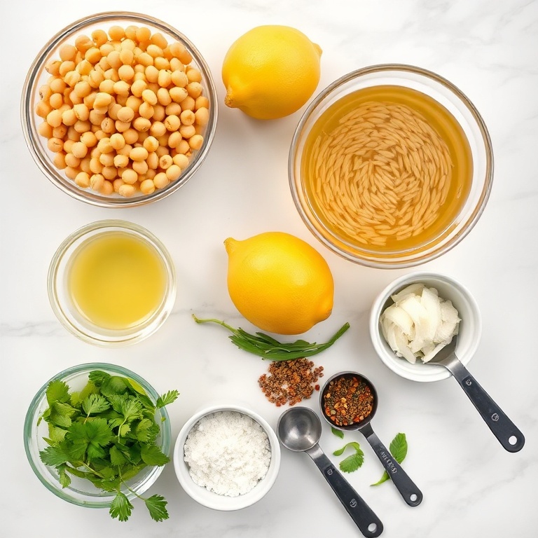 Raw ingredients for Lemon Chickpea Orzo Soup