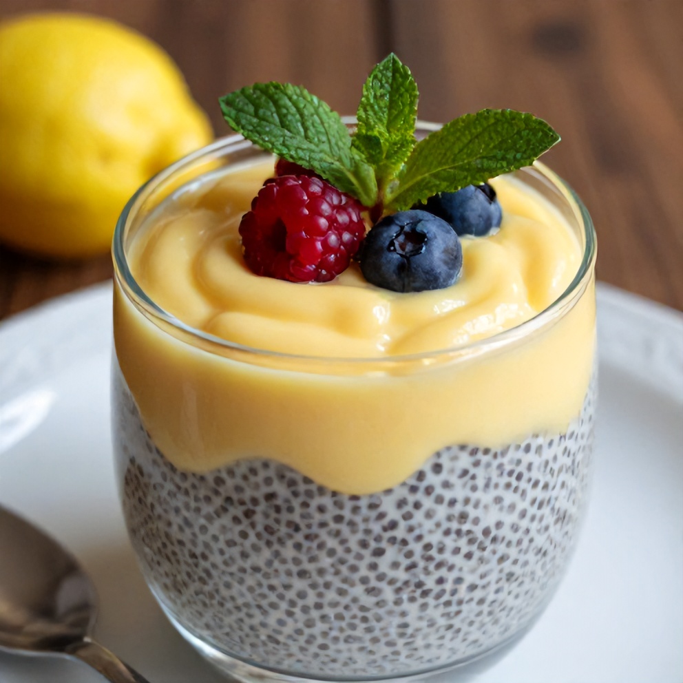 Lemon Curd Chia Pudding served in a glass