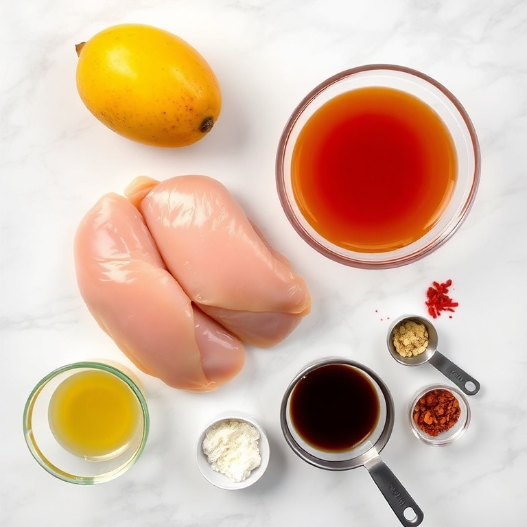 Raw ingredients for mango glazed chicken