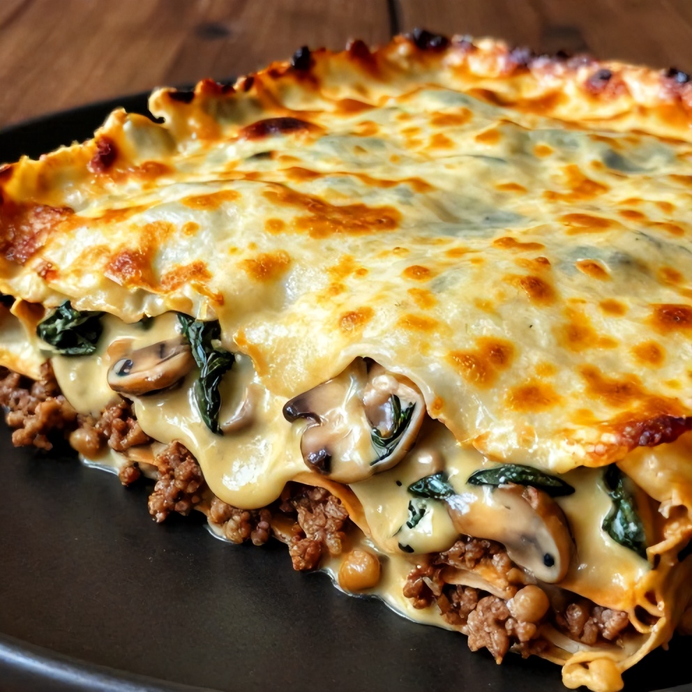 Easy Mushroom Spinach Lasagna